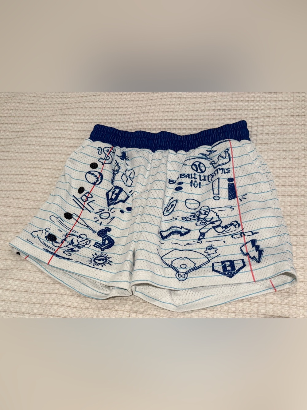 Baseball Lifestyle Men’s White & Navy Baseball Print Shorts